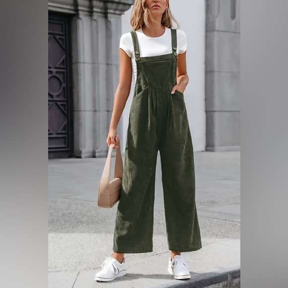 Cupshe Pants - NWT | CUPSHE | Green Corduroy Square Neck Jumpsuit | Sz S